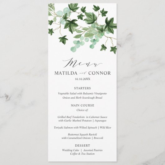 Hedera | Elegante Typografie Sage Bruiloft of Fees Menu (Voorkant)