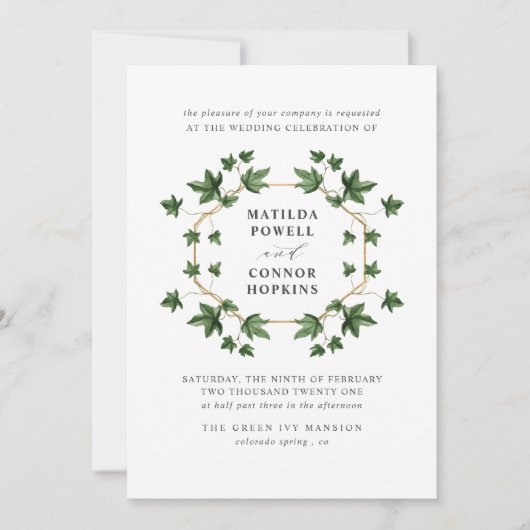 Hedera | Groene Ivy Botanische geometrische bruilo Kaart (Voorkant)
