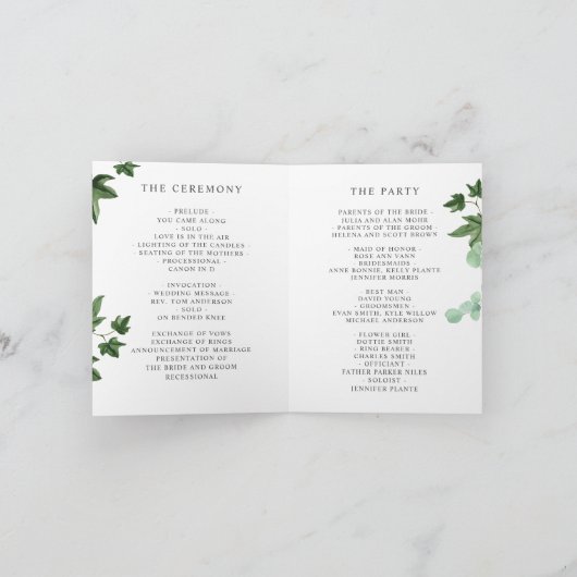 Hedera | Ivy Leaves Botanical Wedding Programme (Binnen)