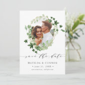 Hedera | Ivy Leaves Geometric foto save the date (Staand voorkant)