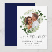 Hedera | Ivy Leaves Geometric foto save the date (Voorkant / Achterkant)
