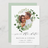 Hedera | Ivy Leaves Geometric foto save the date (Voorkant / Achterkant)