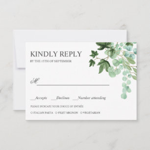 Hedera Ivy verlaat BRUILOFT RSVP MAALTIJD KEUZE Kaartje