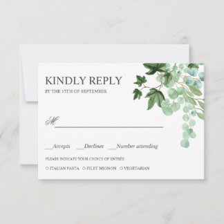 Hedera | Ivy verlaat BRUILOFT RSVP MAALTIJD KEUZE Kaartje