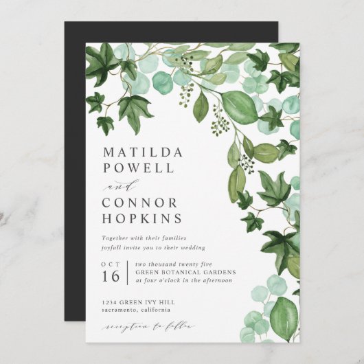 Hedera | Modern IVY Eucalyptus Botanical Wedding Kaart (Voorkant / Achterkant)