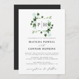 Hedera Monogram | Ivy Eucalyptus Botanical Wedding Kaart