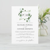 Hedera Monogram | Ivy Eucalyptus Botanical Wedding Kaart (Staand voorkant)