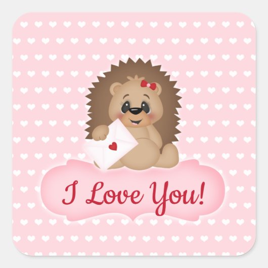 Hedge Hog Valentijn Letter Mail I Love You Sticker (Voorkant)