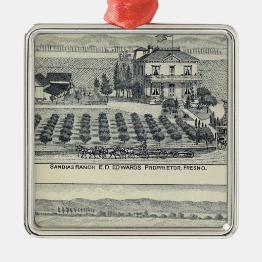 Hedge Row Vineyard, Fresno Metalen Ornament (Voorkant)