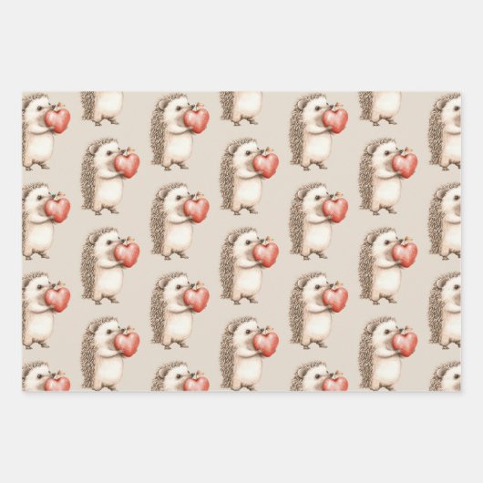 Hedgehog Apple Hart Verjaardag Inpakpapier Vel (Voorkant 2)