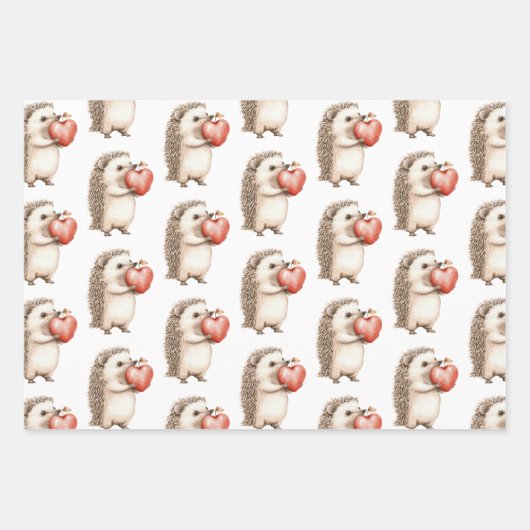 Hedgehog Apple Hart Verjaardag Inpakpapier Vel (Voorkant)
