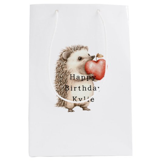 Hedgehog Apple Hart Verjaardag Medium Cadeauzakje (Voorkant)
