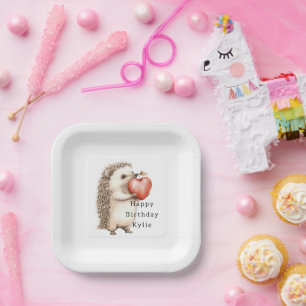 Hedgehog Apple Hart Verjaardag Papieren Bordje
