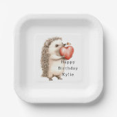 Hedgehog Apple Hart Verjaardag Papieren Bordje (Voorkant)