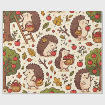 Hedgehog Apple Orchard Wrapping Paper