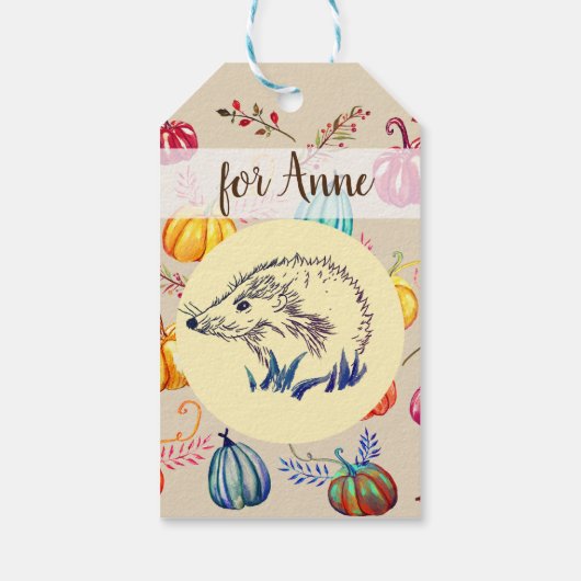 Hedgehog Autumn Art Custom Gift Label Cadeaulabel (Achterkant)