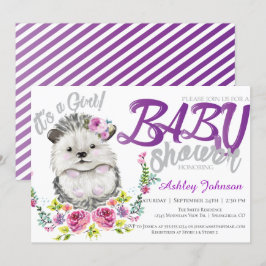 Hedgehog Baby Floral Baby shower Kaart