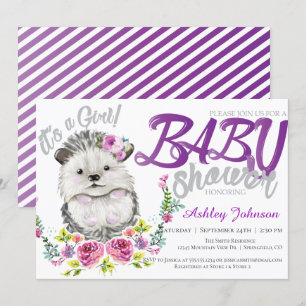 Hedgehog Baby Floral Baby shower Kaart