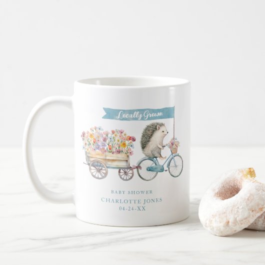 Hedgehog Baby shower Mok – lokaal geteelde bloemen (Met donut)