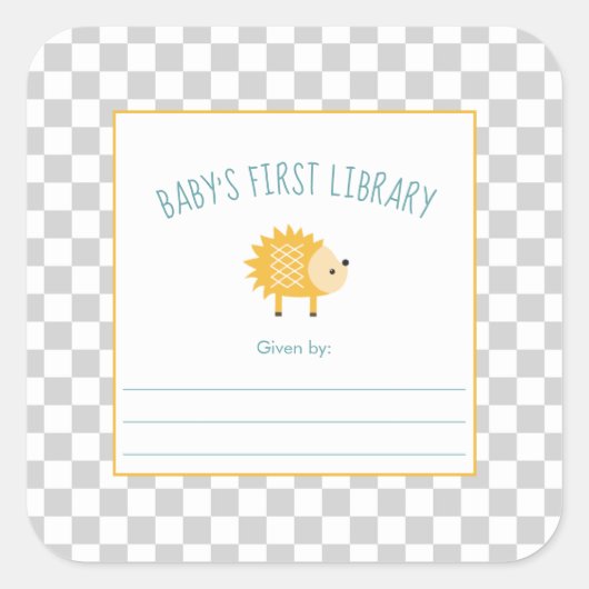 Hedgehog Baby's Eerste Bibliotheek Bookplate Vierkante Sticker (Voorkant)