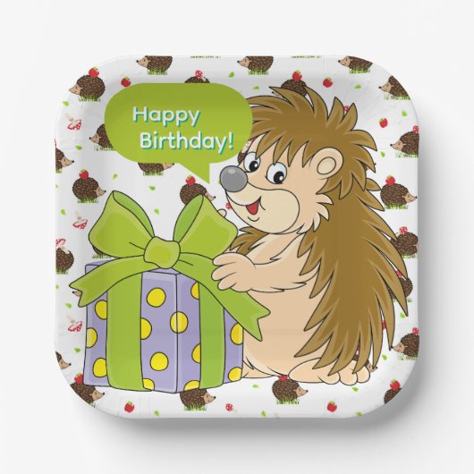 Hedgehog Birthday Papieren Bordje (Voorkant)