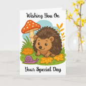 Hedgehog Birthday Wenskaart Kaart (Gele Bloem)