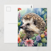 Hedgehog Bloemen Waterverf Briefkaart (Voorkant / Achterkant)