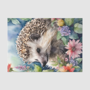 Hedgehog Bloemen Waterverf Portret Tissuepapier