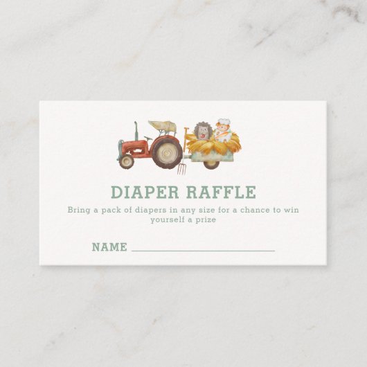 Hedgehog Boerderij Tractor Luier Raffle Baby showe Informatiekaartje (Voorkant)