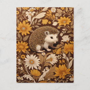 Hedgehog Brown Floral William Morris Geïnspireerd Briefkaart