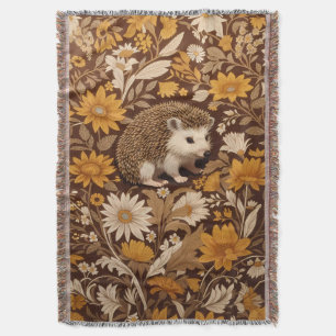 Hedgehog Brown Floral William Morris Geïnspireerd Deken