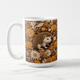 Hedgehog Brown Floral William Morris Geïnspireerd Koffiemok