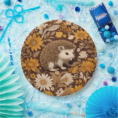 Hedgehog Brown Floral William Morris Geïnspireerd Papieren Bordje (Feest)
