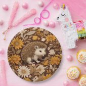 Hedgehog Brown Floral William Morris Geïnspireerd Papieren Bordje (Feest)