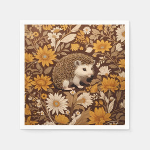 Hedgehog Brown Floral William Morris Geïnspireerd Servet