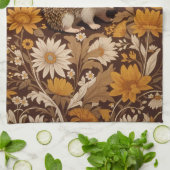 Hedgehog Brown Floral William Morris Geïnspireerd Theedoek (Gevouwen)