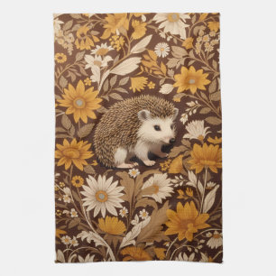 Hedgehog Brown Floral William Morris Geïnspireerd Theedoek