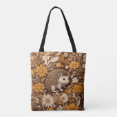 Hedgehog Brown Floral William Morris Inspired Tote Bag (Achterkant)