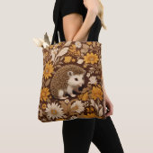 Hedgehog Brown Floral William Morris Inspired Tote Bag (Dichtbij)