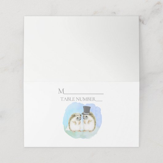 Hedgehog bruid bruidegom Schattigee bruiloft Plaatskaartje (Buitenkant ongevouwen)