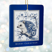 Hedgehog Chinoiserie Blue Toile Floral Christmas Keramisch Ornament