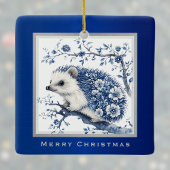 Hedgehog Chinoiserie Blue Toile Floral Christmas Keramisch Ornament