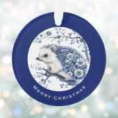 Hedgehog Chinoiserie Blue Toile Floral Christmas Ornament