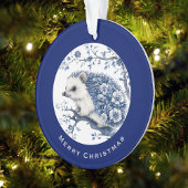 Hedgehog Chinoiserie Blue Toile Floral Christmas Ornament