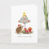 Hedgehog Christmas Feestdagen Woodland Mushroom Kaart (Voorkant)