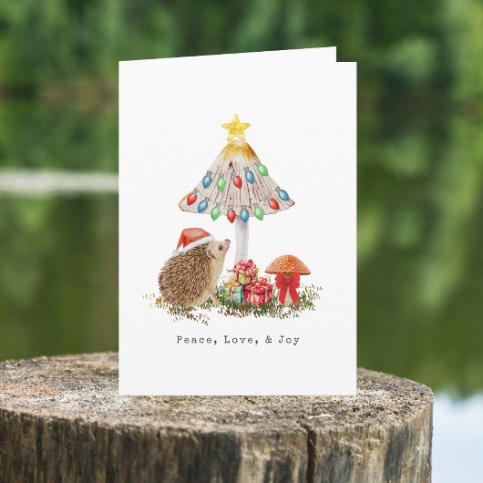 Hedgehog Christmas Feestdagen Woodland Mushroom Kaart
