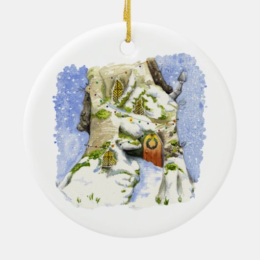 Hedgehog Christmas House Keramisch Ornament (Achterkant)