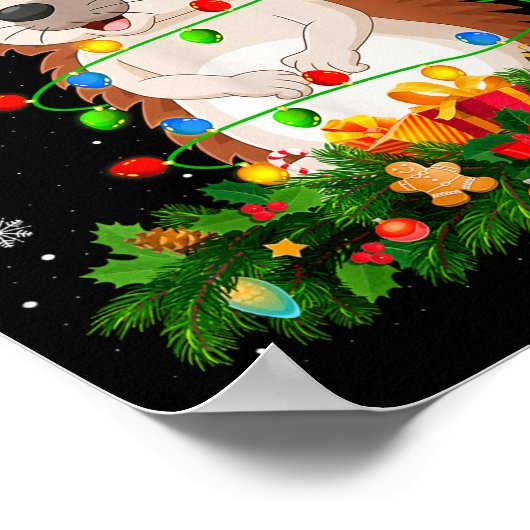 Hedgehog Christmas Lights Reindeer Santa Hat Adult Poster (Hoek)