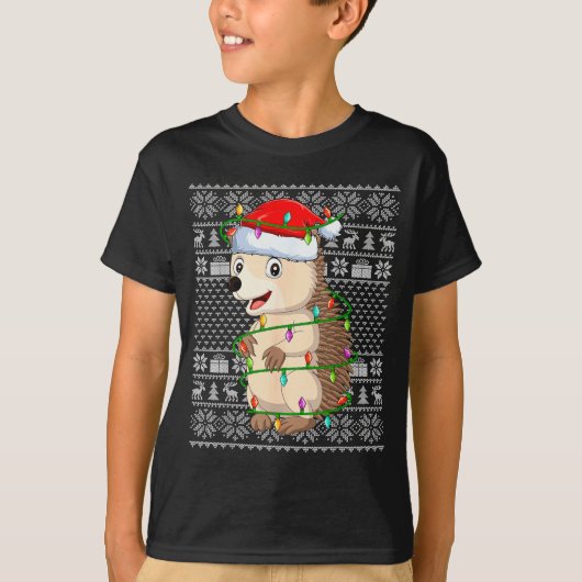Hedgehog Christmas Lights Ugly Sweater Funny Santa T-shirt (Voorkant)