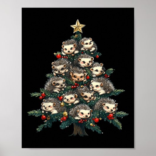 Hedgehog Christmas Tree Funny Hedgehog Xmas  Poster (Voorkant)